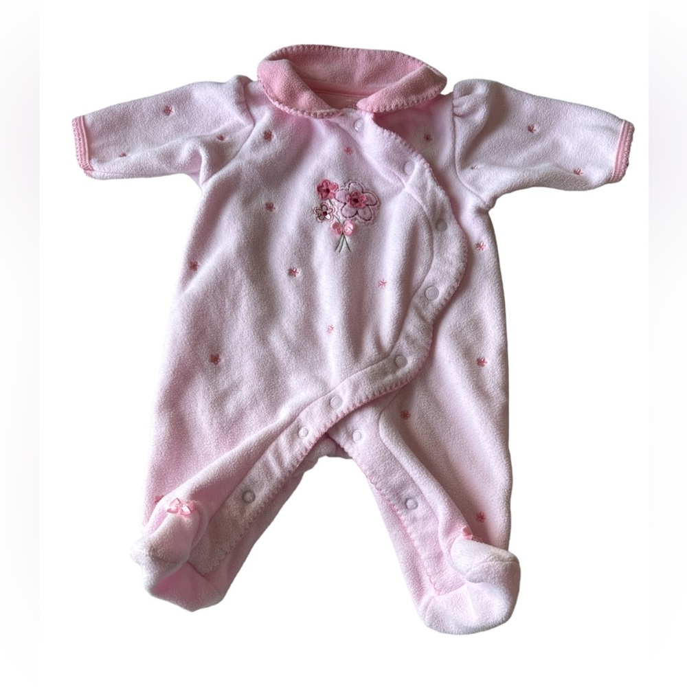 3 FOR $20 CARTER’S Newborn Pink Fleece Floral Snap Button Footie Sleeper